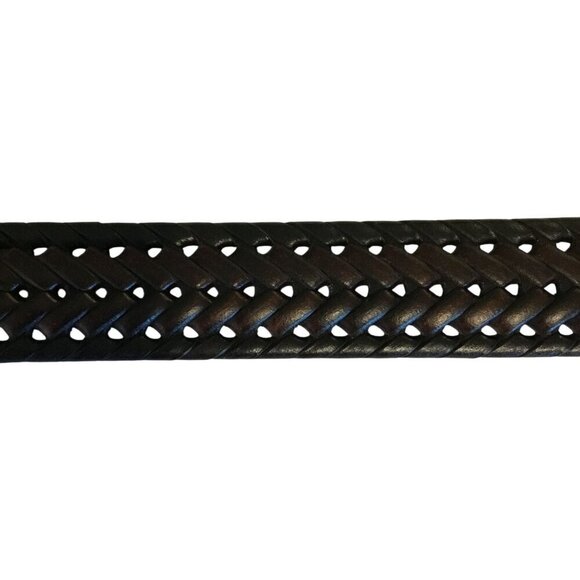 Unknown Brand Men's Genuine Leather Woven Belt EB0069 Sz 38 Black Brushed Nickel - Picture 7 of 9